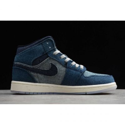 Nike Air Jordan 1 Mid Beyaz / Mavi / Koyu Mavi Basketbol Ayakkabısı Türkiye - SMFTV1U6